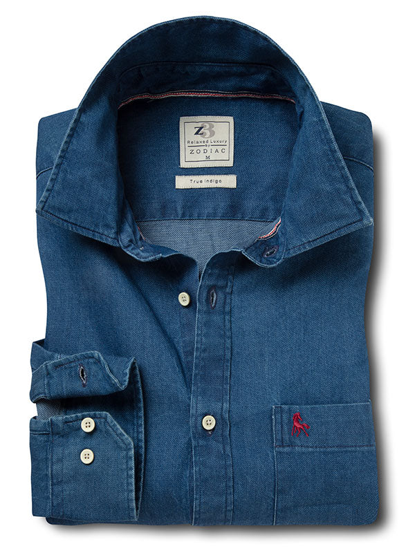 Eastwood Indigo Blue Solid Full sleeve single cuff   Cotton Shirt
