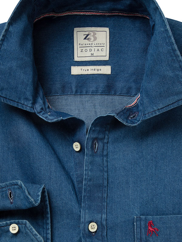 Eastwood Indigo Blue Solid Full sleeve single cuff   Cotton Shirt