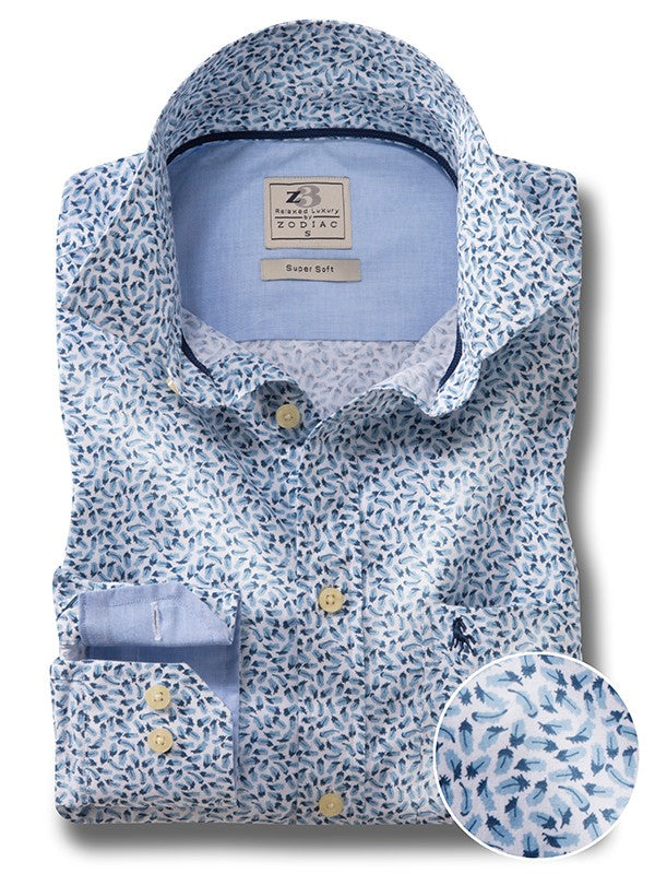 Lisbon Blue Printed Full Sleeve Tailored Fit Casual Cotton Shirt