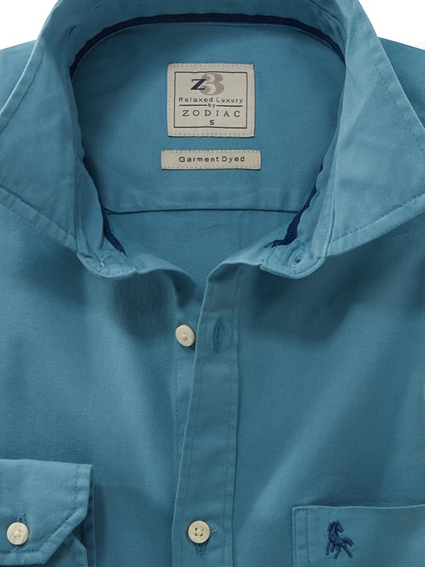 Neymar Twill Garment Dyed Blue Solid Full Sleeve Tailored Fit Casual Cotton Shirt