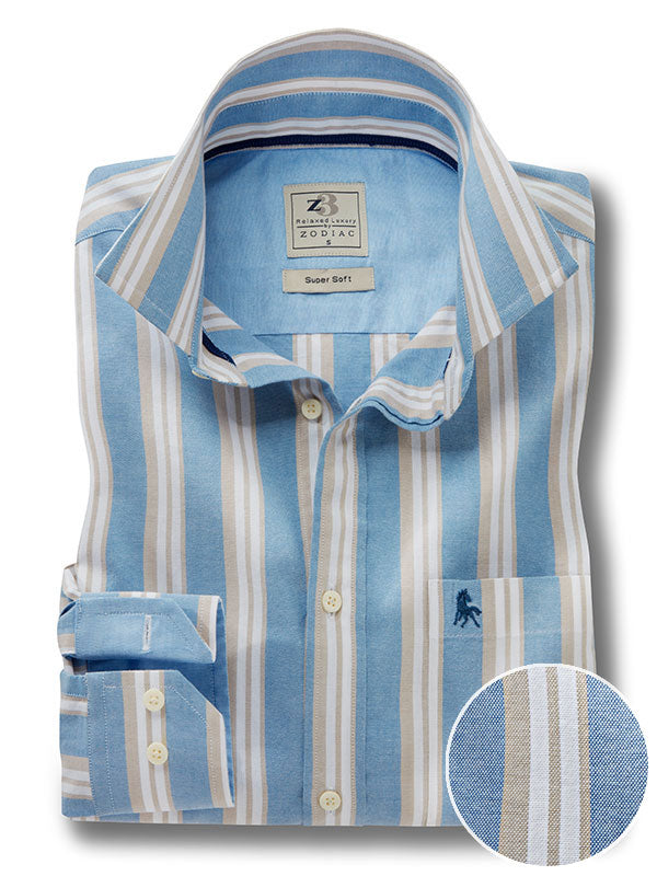 Erling Oxford Blue Striped Full Sleeve Tailored Fit Casual Cotton Shirt