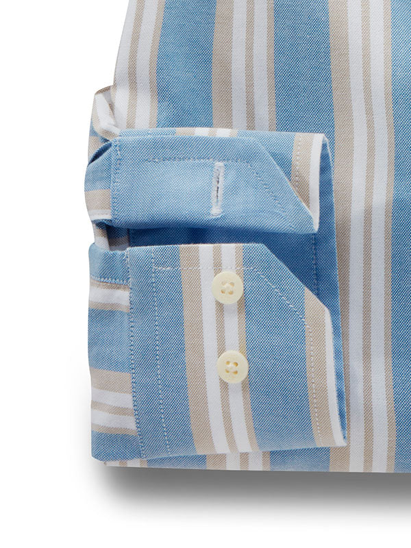 Erling Oxford Blue Striped Full Sleeve Tailored Fit Casual Cotton Shirt