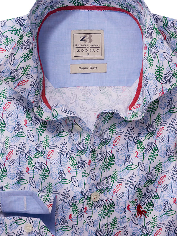Muller Blue Printed Full Sleeve Tailored Fit Casual Cotton Shirt