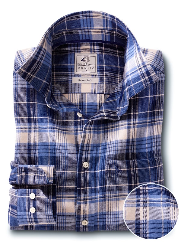 Keane Twill Blue Check Full Sleeve Tailored Fit Casual Cotton Shirt
