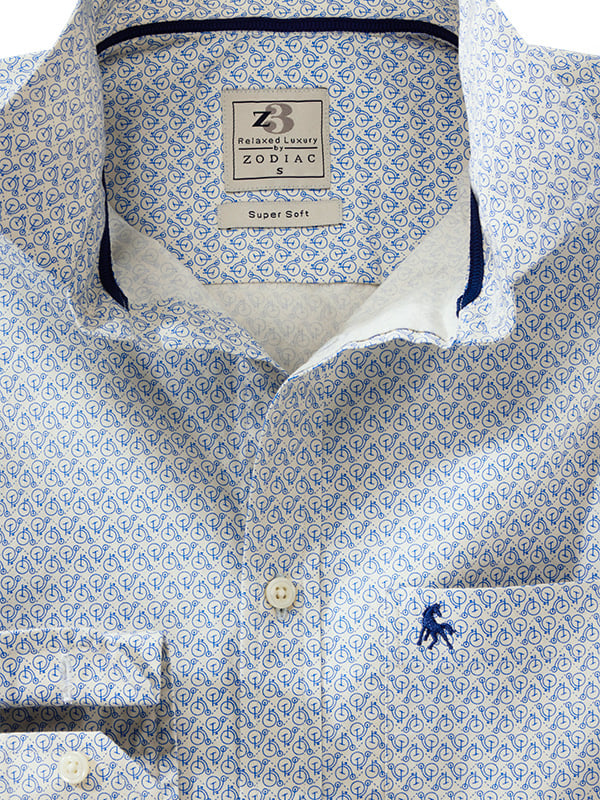 Beckham Blue Printed Full Sleeve Tailored Fit Casual Cotton Shirt