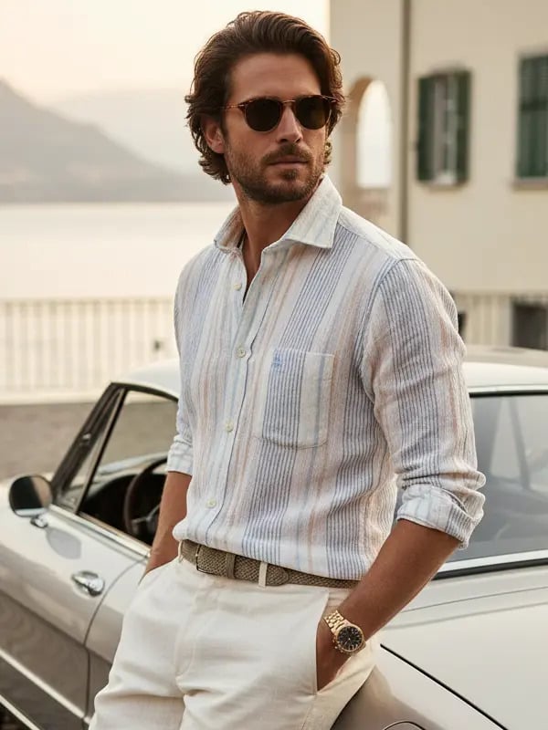 Brac Crepe Blue Striped Full Sleeve Tailored Fit Casual Cotton Shirt