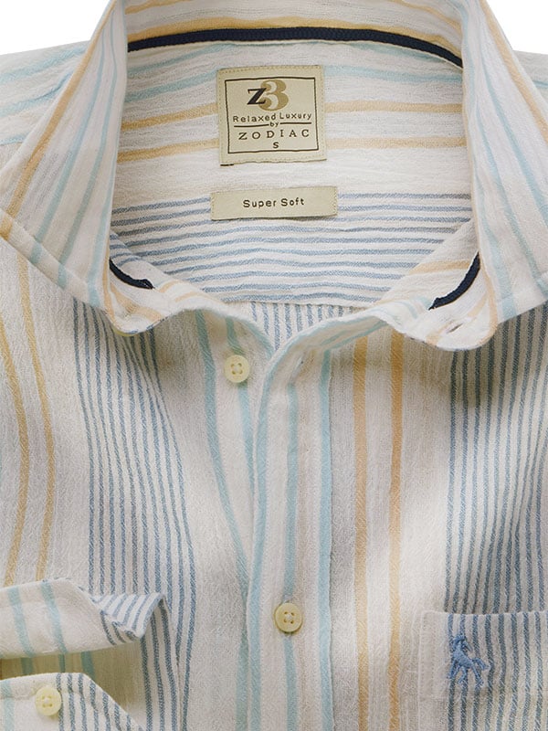 Brac Crepe Blue Striped Full Sleeve Tailored Fit Casual Cotton Shirt