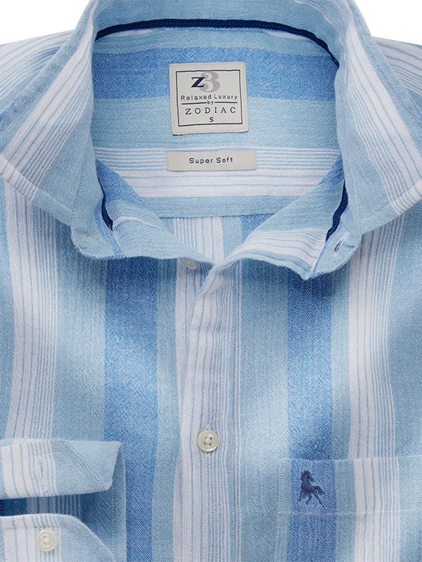 Menorca Crepe Blue Striped Full Sleeve Tailored Fit Casual Cotton Shirt