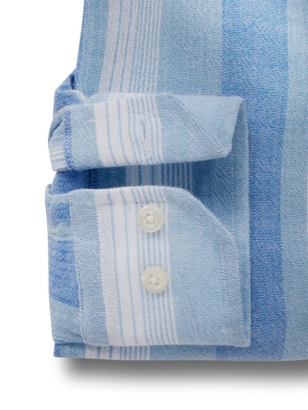Menorca Crepe Blue Striped Full Sleeve Tailored Fit Casual Cotton Shirt
