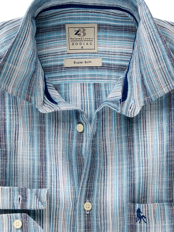 Xander Slub Blue Striped Full Sleeve Tailored Fit Casual Cotton Shirt