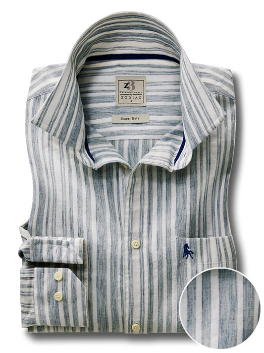 Scheffler Blue Striped Full Sleeve Tailored Fit Casual Blended Shirt