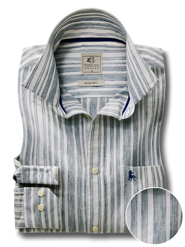 Scheffler Blue Striped Full Sleeve Tailored Fit Casual Blended Shirt