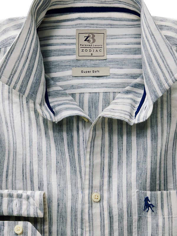 Scheffler Blue Striped Full Sleeve Tailored Fit Casual Blended Shirt