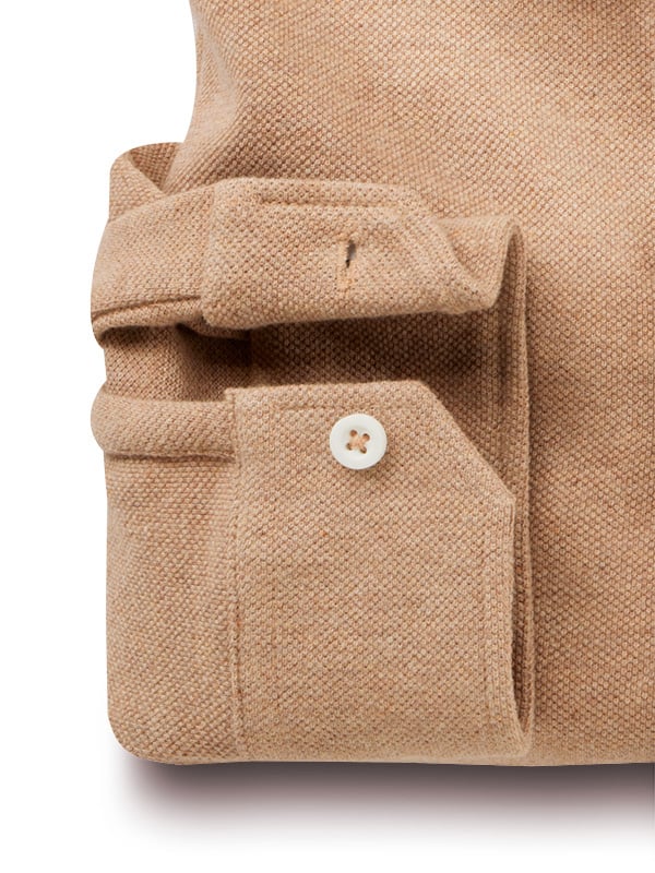 Aigio Melange Knitted Brown Solid Full Sleeve Tailored Fit Casual Cotton Shirt