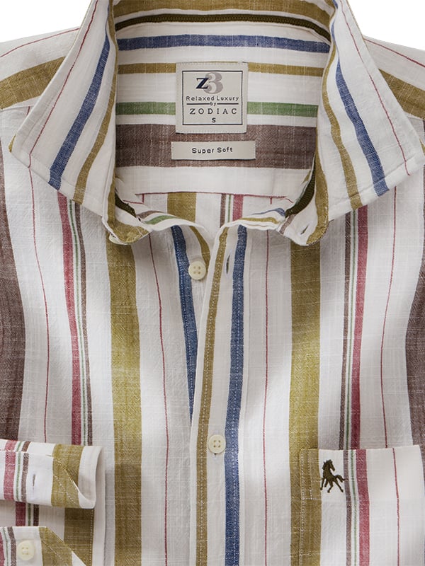 Frances Slub Brown Striped Full Sleeve Tailored Fit Casual Cotton Shirt