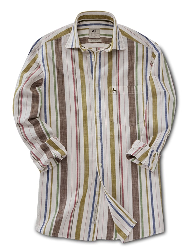 Frances Slub Brown Striped Full Sleeve Tailored Fit Casual Cotton Shirt