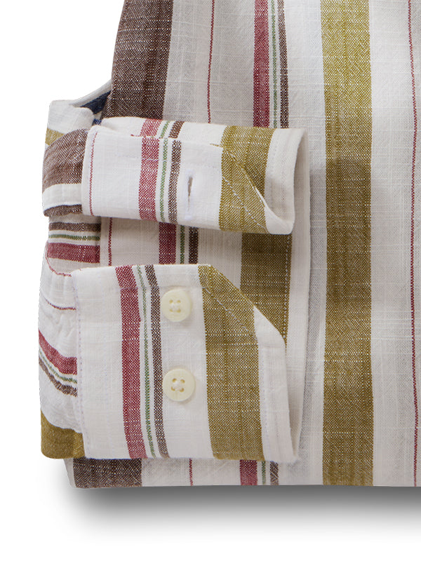 Frances Slub Brown Striped Full Sleeve Tailored Fit Casual Cotton Shirt