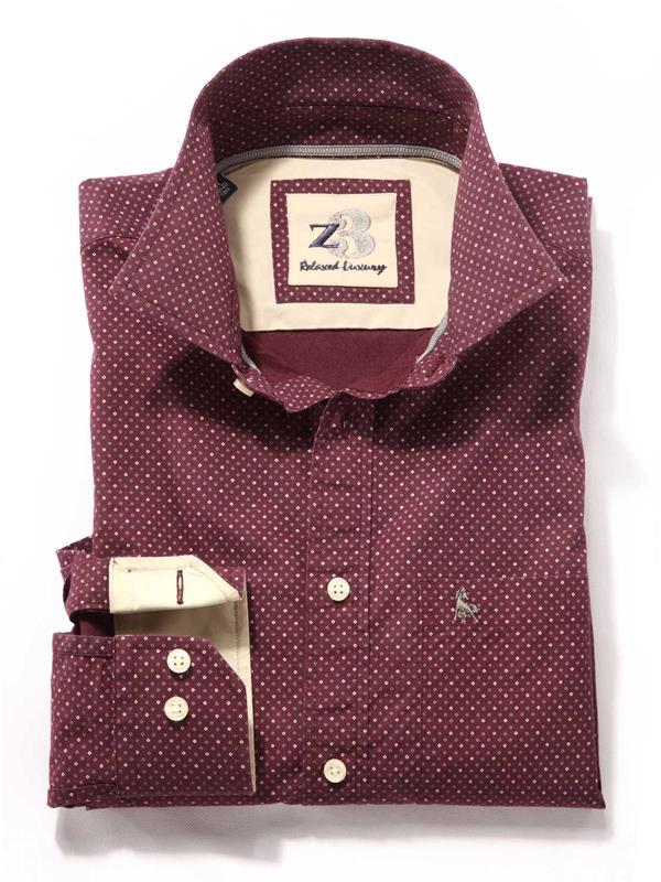 Grut Burgundy Printed Full sleeve single cuff   Cotton Shirt