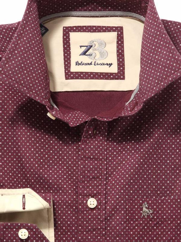 Grut Burgundy Printed Full sleeve single cuff   Cotton Shirt