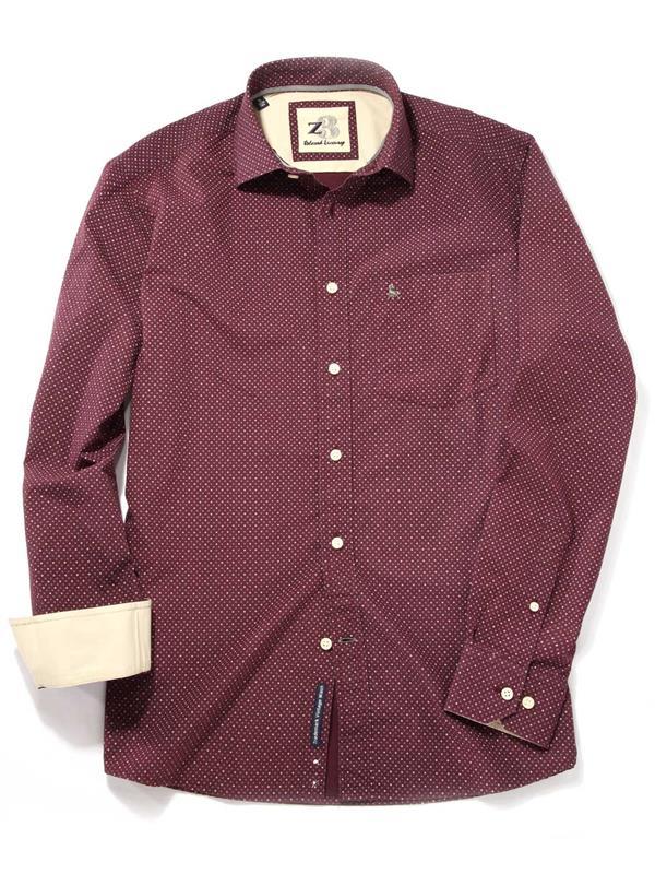 Grut Burgundy Printed Full sleeve single cuff   Cotton Shirt