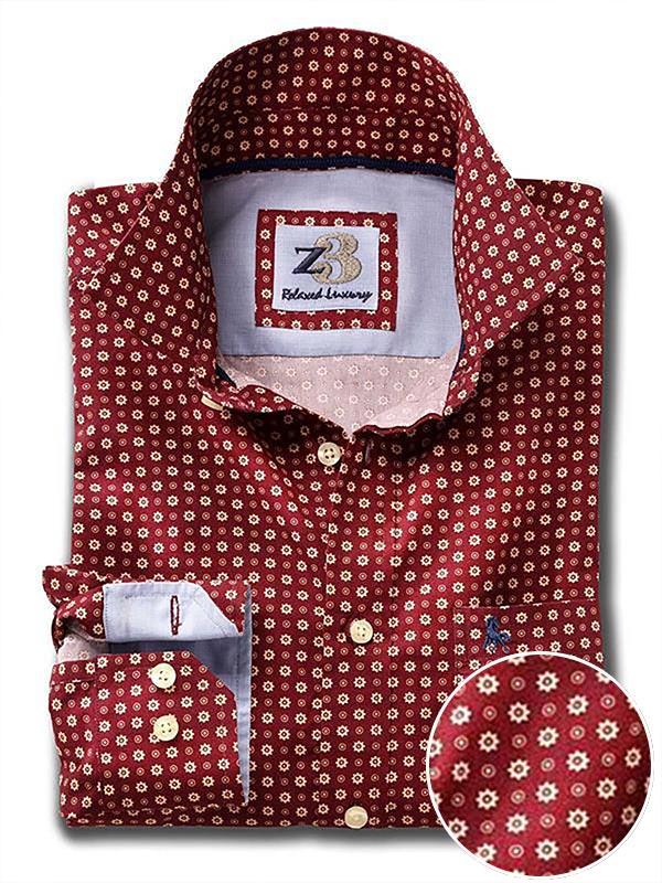 Lopez Burgundy Printed Full sleeve single cuff   Cotton Shirt