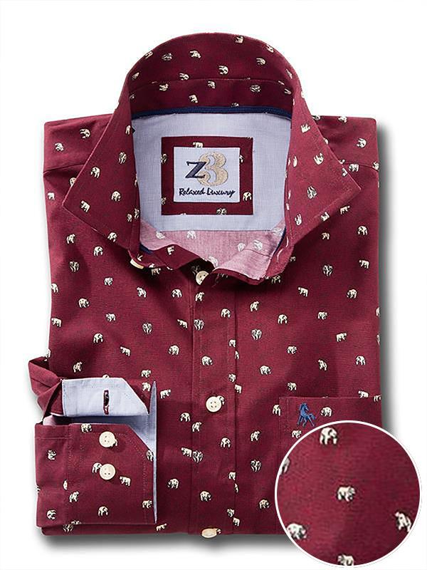 Polar Burgundy Printed Full sleeve single cuff   Cotton Shirt