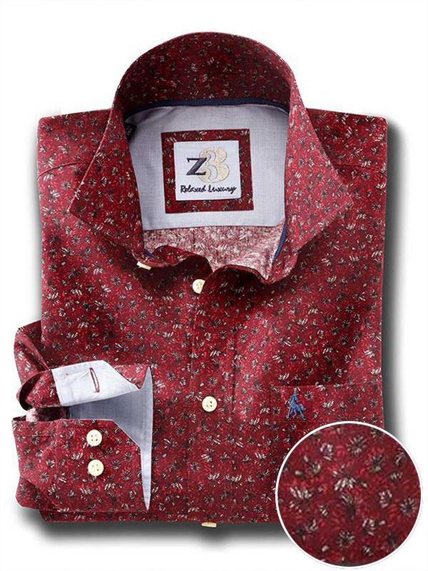 Steven Burgundy Printed Full sleeve single cuff   Cotton Shirt