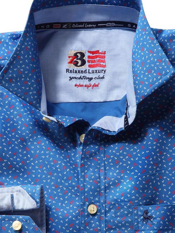 Anchors Cobalt Printed Full sleeve single cuff   Cotton Shirt