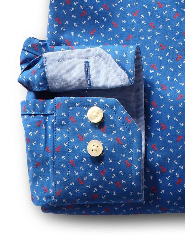 Anchors Cobalt Printed Full sleeve single cuff   Cotton Shirt