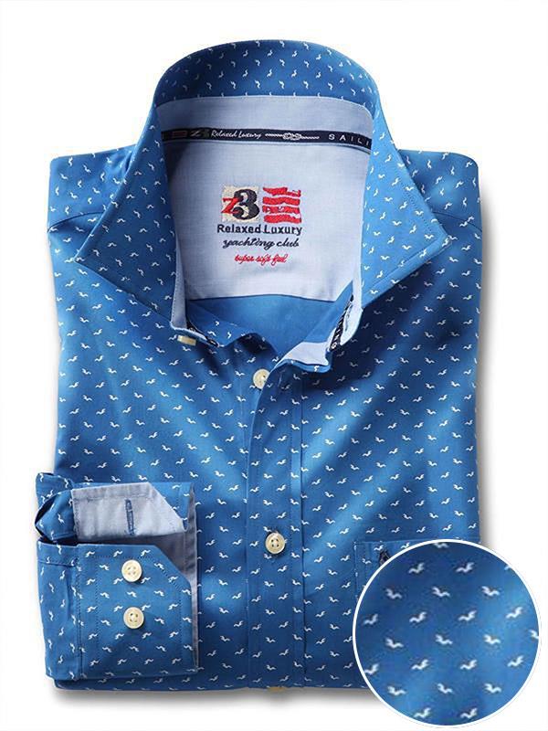 Dove Cobalt Printed Full sleeve single cuff   Cotton Shirt