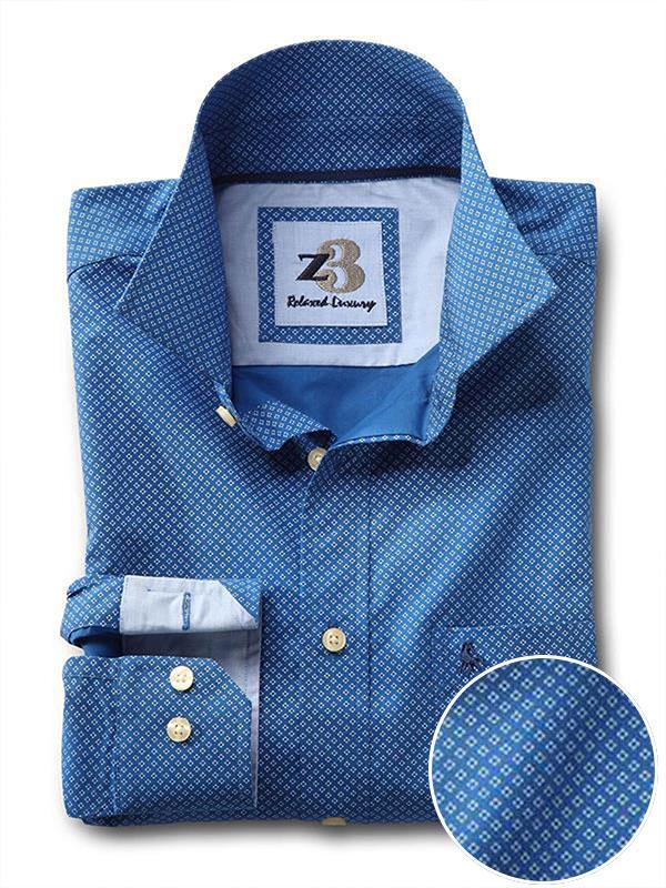 Federer Cobalt Printed Full sleeve single cuff   Cotton Shirt