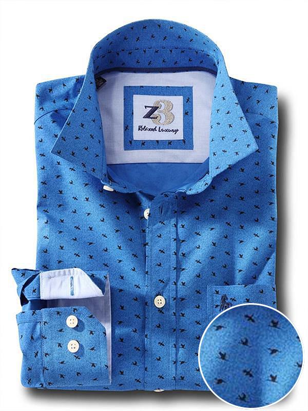 Swan Cobalt Printed    Cotton Shirt