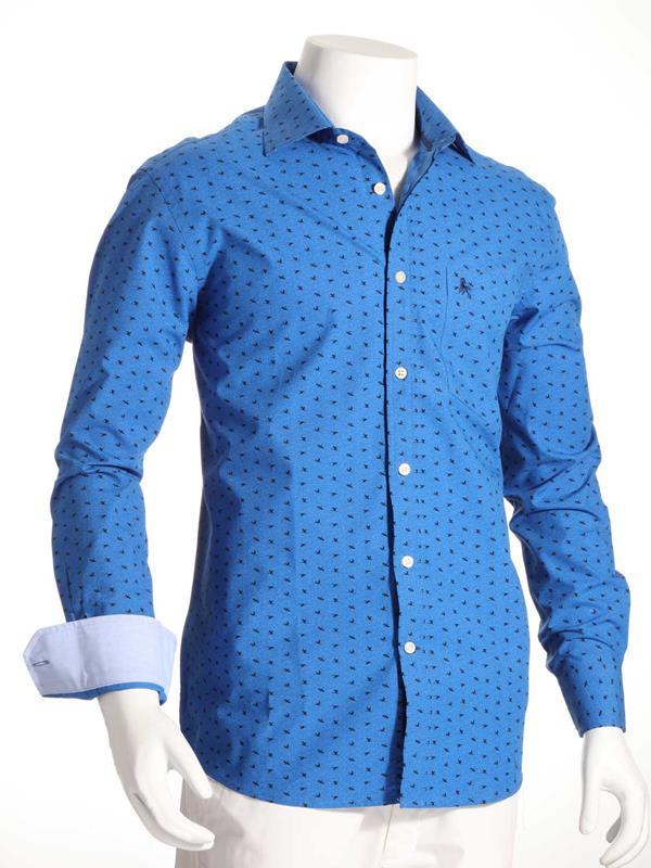 Swan Cobalt Printed    Cotton Shirt