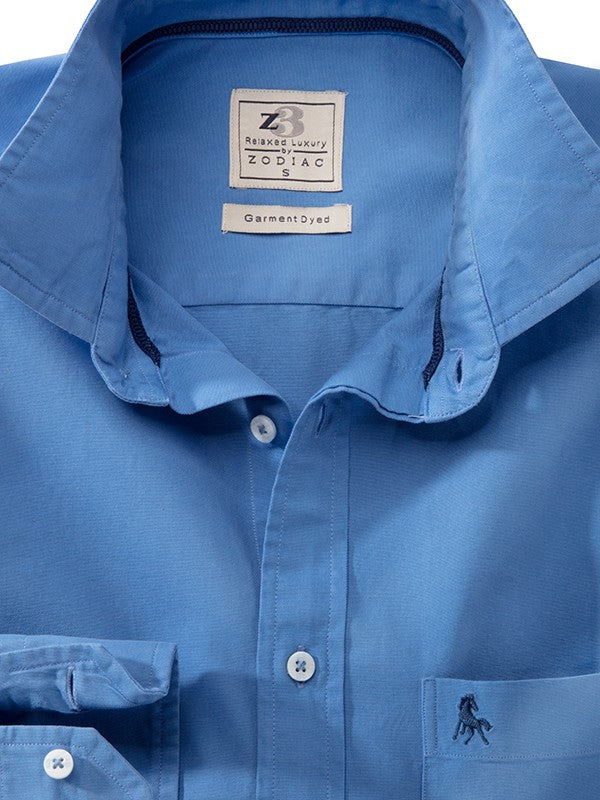 Murren Oxford Garment Dyed Cobalt Solid Full Sleeve Tailored Fit Casual Cotton Shirt