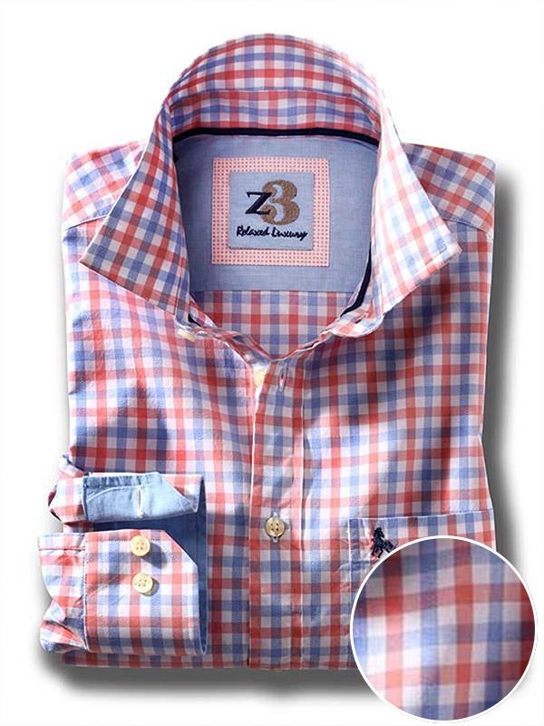 Norte Coral Check Full sleeve single cuff   Cotton Shirt