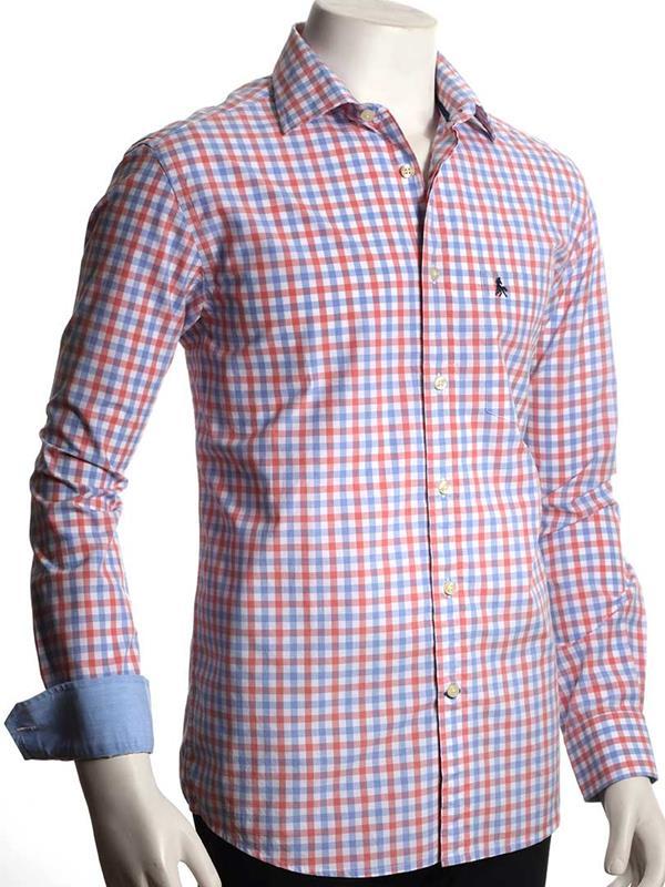 Norte Coral Check Full sleeve single cuff   Cotton Shirt