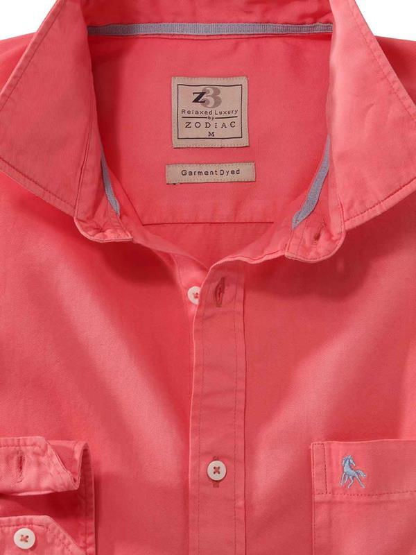 Tottenham Twill Garment Dyed Coral Solid Full Sleeve Tailored Fit Casual Cotton Shirt