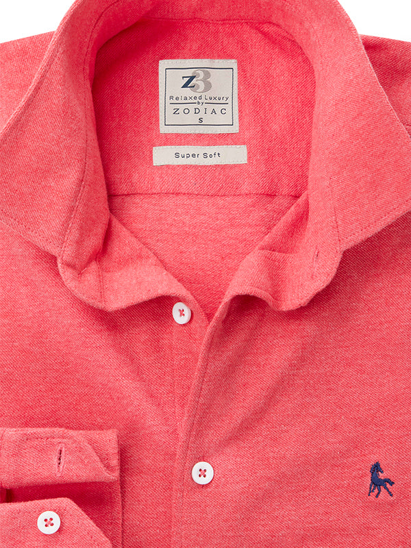 Aigio Melange Knitted Coral Solid Full Sleeve Tailored Fit Casual Cotton Shirt