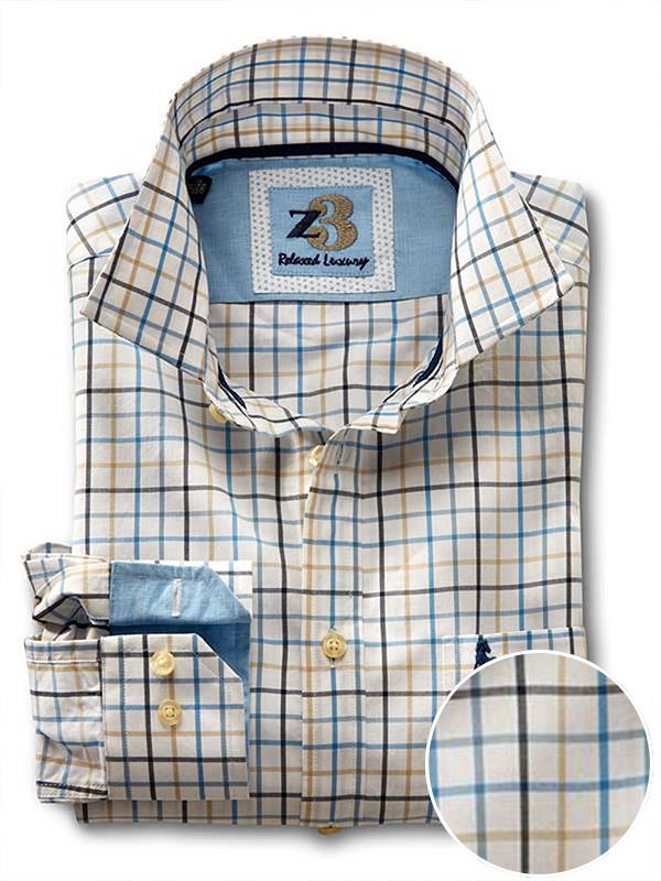 Bavaro Cream Check Full sleeve single cuff   Cotton Shirt