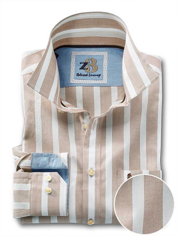 Paraiso Cream Striped Full sleeve single cuff   Cotton Shirt