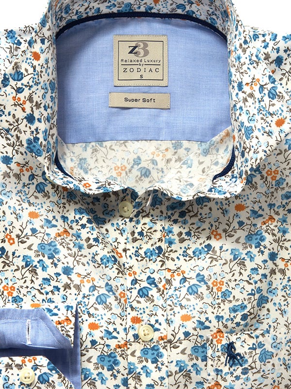 Rubio Cream Printed Full Sleeve Tailored Fit Casual Cotton Shirt