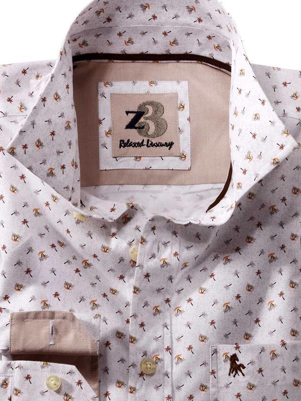 Island Ecru Printed    Cotton Shirt