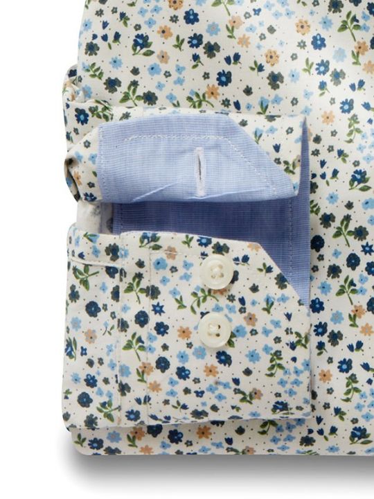 Pedri Ecru Printed Full Sleeve Tailored Fit Casual Cotton Shirt