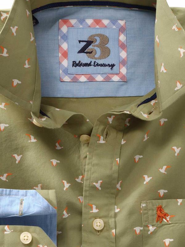 Egret Green Printed Full sleeve single cuff   Cotton Shirt