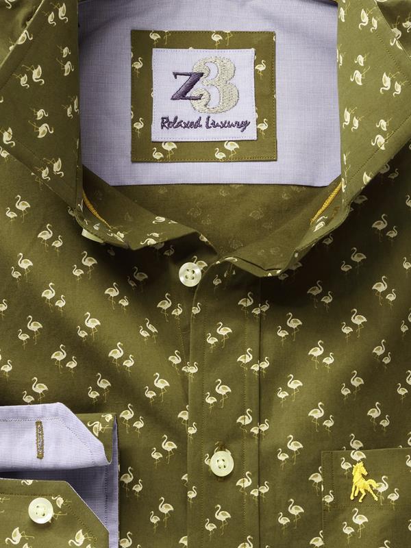 Flamingo Green Printed Full sleeve single cuff   Cotton Shirt