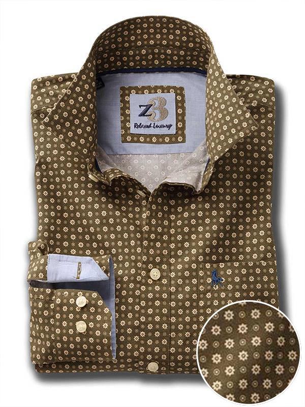 Lopez Green Printed Full sleeve single cuff   Cotton Shirt