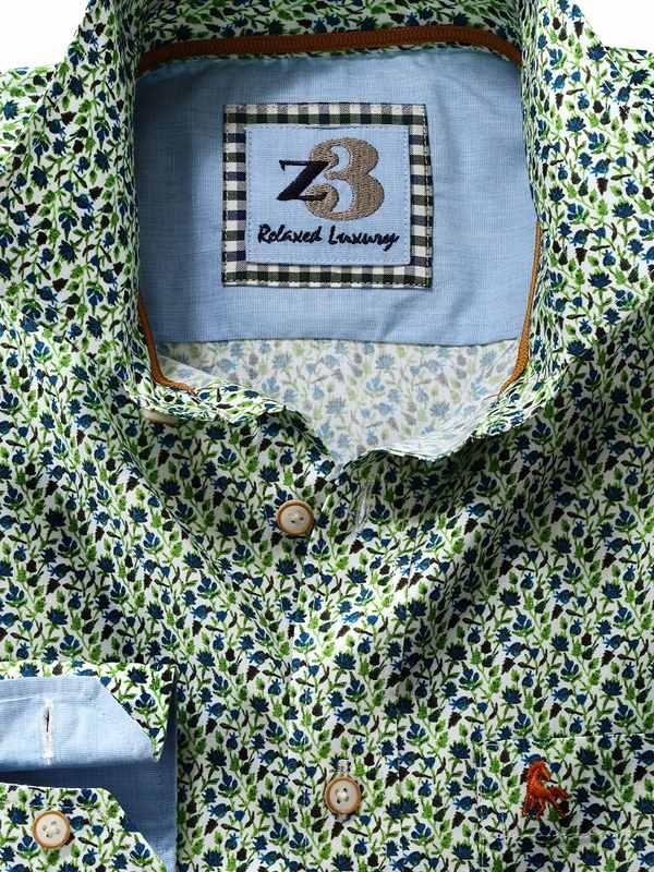 Kurinji Green Printed Full sleeve single cuff   Cotton Shirt