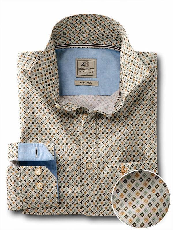 Starfire Green Printed Full sleeve single cuff   Cotton Shirt