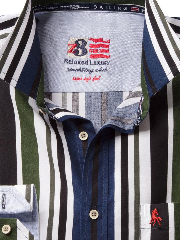 Negroni Green Striped Full sleeve single cuff   Cotton Shirt