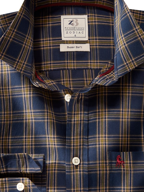 Timo Twill Green Check Full Sleeve Tailored Fit Casual Cotton Shirt